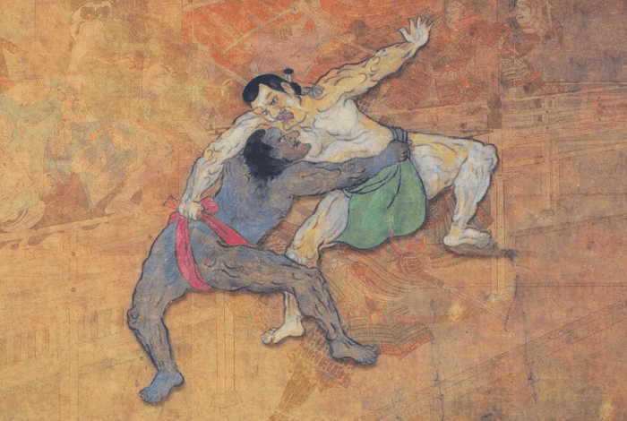 Painting from 1605 depicting a black sumo wrestler, possibly Yasuke