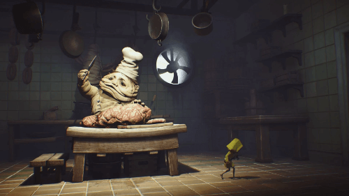 Six sneaking past the monstrous cook in Little Nightmares Six sneaking past the monstrous cook in Little Nightmares