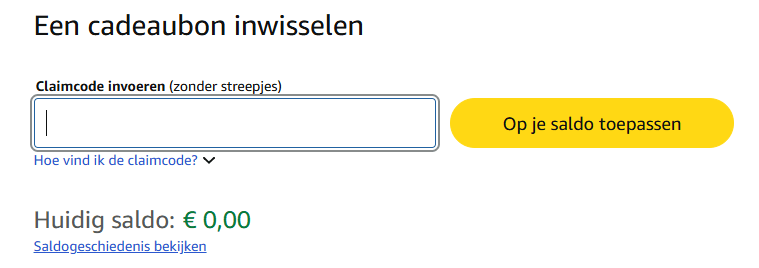 Voer hier uw Amazon-code in