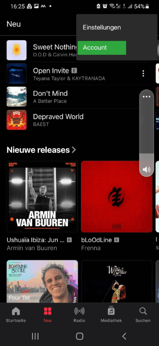 Die Konto-Taste in Apple Music für Android