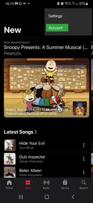 The account button in Apple Music for Android