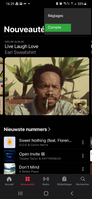 Le bouton de compte dans Apple Music pour Android
