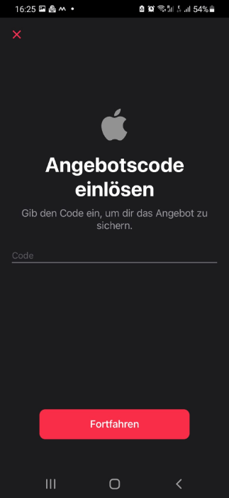 Geben Sie hier Ihren Apple-Code für Android ein