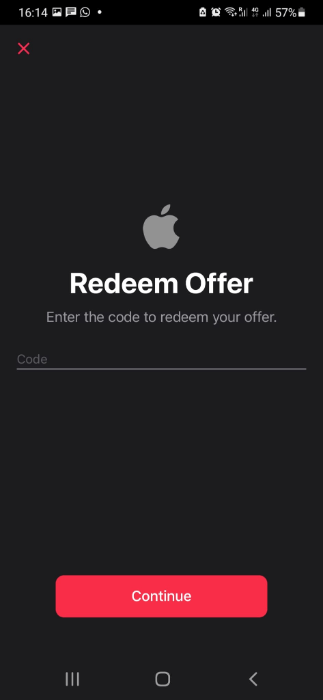 Enter your Apple code here on Android