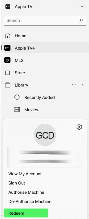 The account menu in the PC app