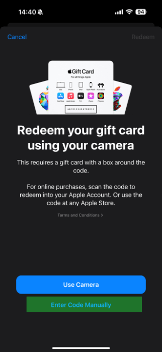 Le choix d’entrer le code manuellement sur l’iphone
