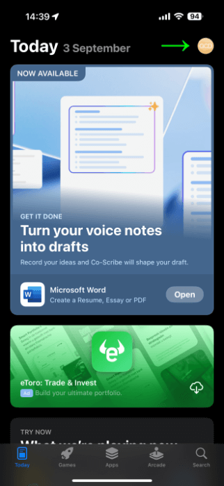 L’icône du compte dans l’App store sur iphone