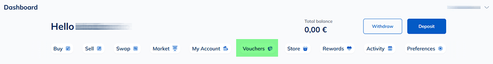 Klicken Sie auf Gutscheine auf der Website von Bitnovo