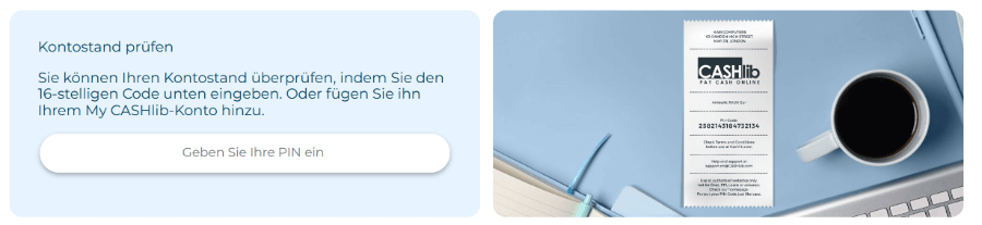 CASHlib-Code eingeben, um den Saldo zu prüfen CASHlib-Code eingeben, um den Saldo zu prüfen