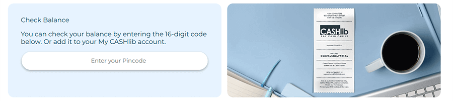 Enter CASHlib code to check balance