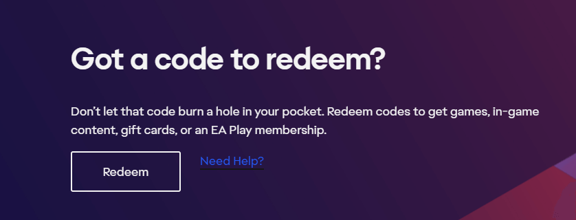 The Redeem page on the EA website
