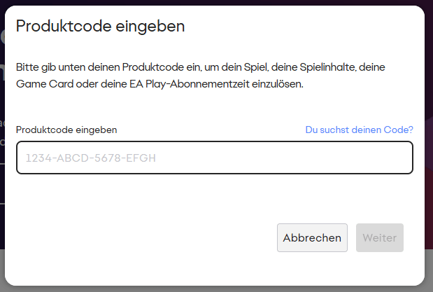 Hier typ je je EA-code