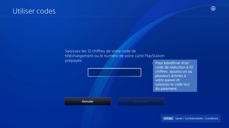L’écran du code d’échange sur la ps4