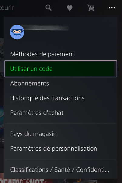 Le menu sur la PlayStation 5