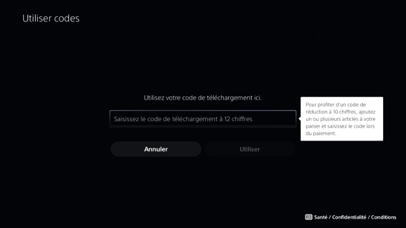 L’écran du code d’échange sur la ps5