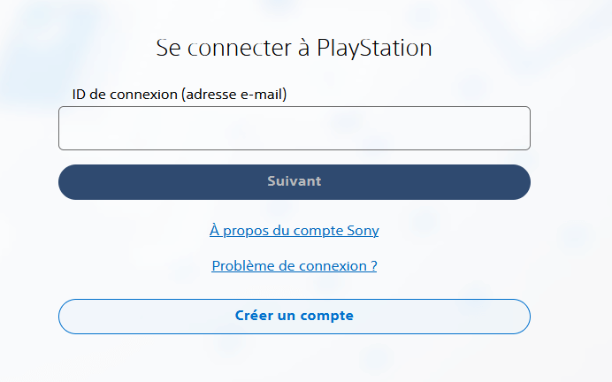 Écran de connexion PlayStation