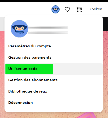 Le menu du site PlayStation