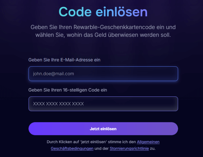 Der letzte Bildschirm bei Rewarble