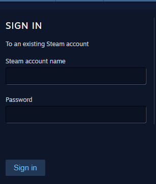 log in on your excisting steam account