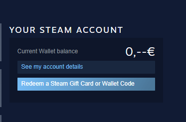 click on the redeem a steam gift card in the menu on your right
