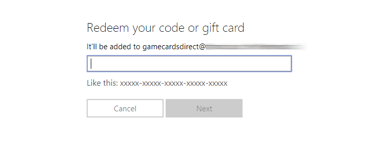 here you enter your code in the microsoft store