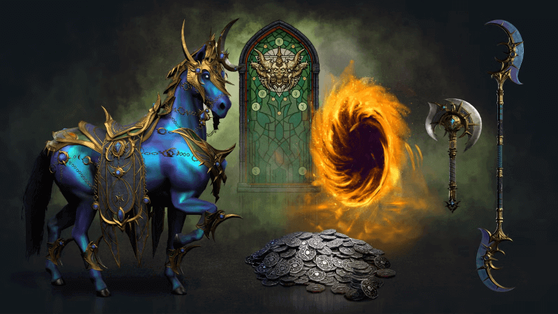 A few of the many cosmetics obtainable in Diablo IV