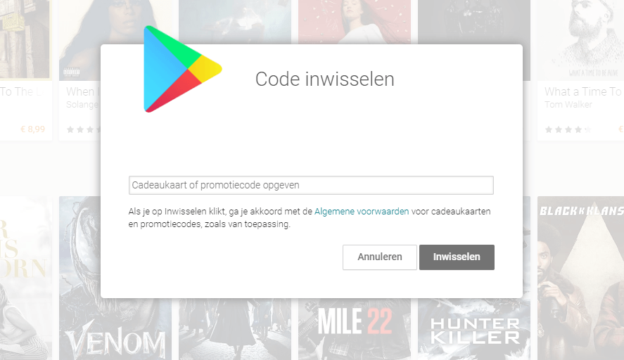 Code inwisselen voor Google Play