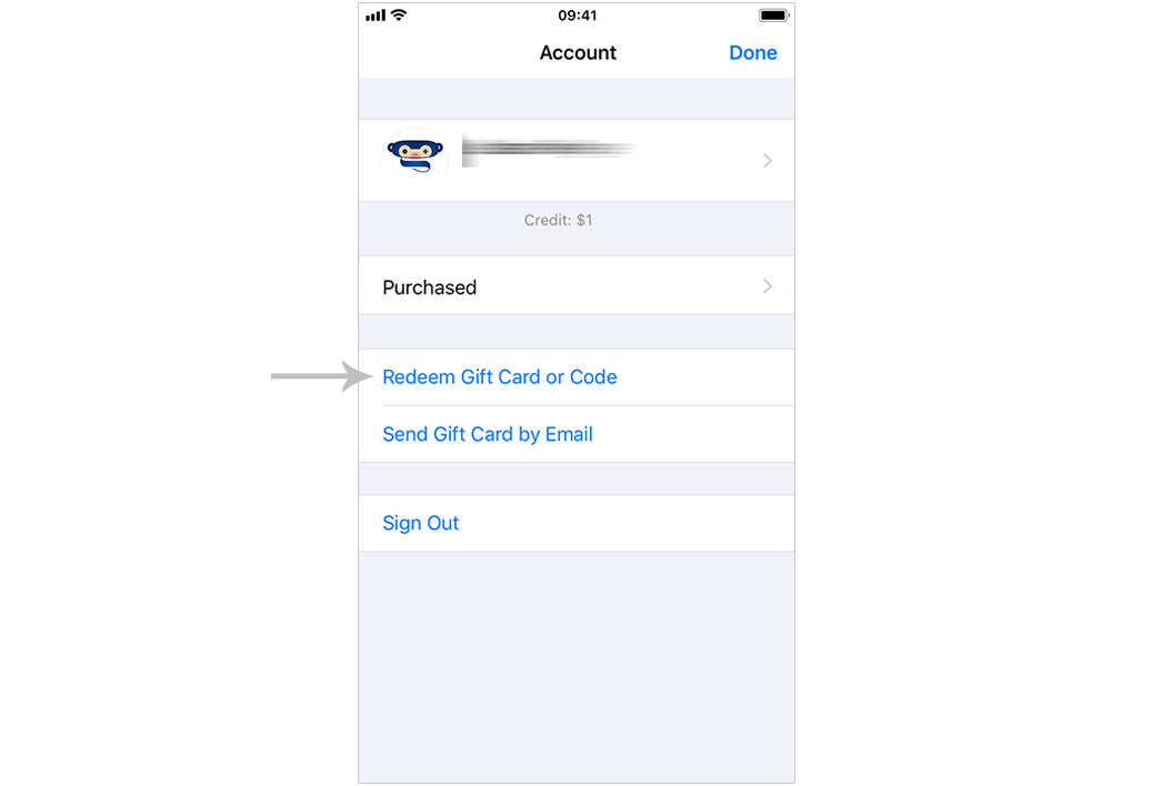 redeem gift card menu on iphone