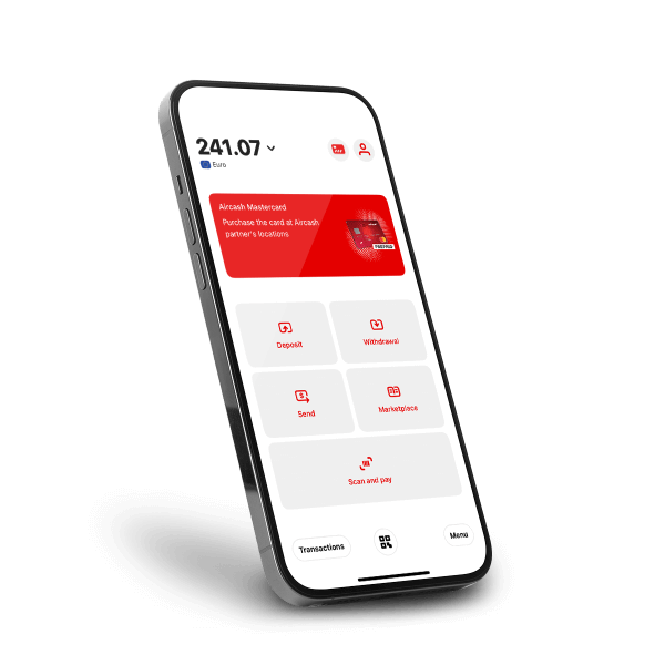 Mobile phone with Aircash app