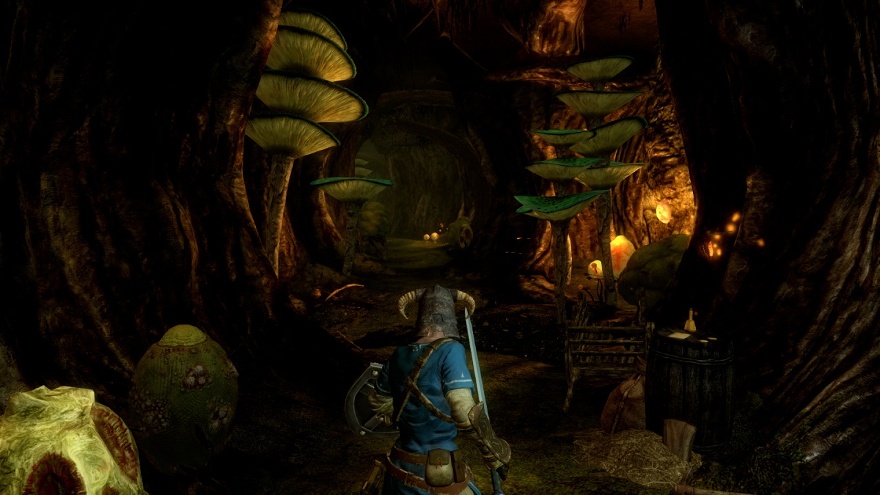 Skyrim: Link exploring a mushroom cave