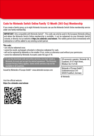Switch Online Family 12 months back