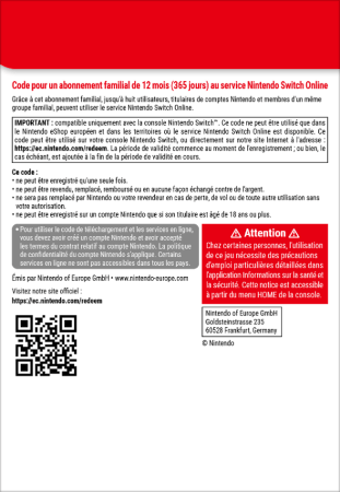 Switch Online Family 12 mois back