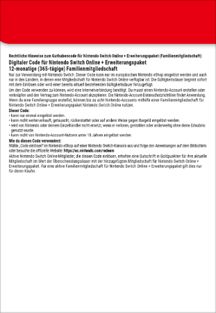 Switch Online Family + Expansion 12 Monate back