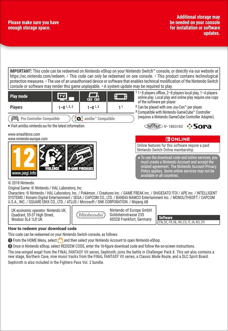 Pack Nintendo Switch Edition Super Smash Bros. Ultimate (Code De  Téléchargement)