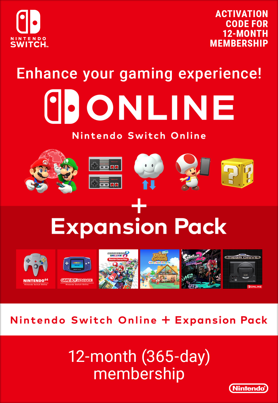 Nintendo Switch Online + Expansion Pack 365 Days | Gamecardsdirect